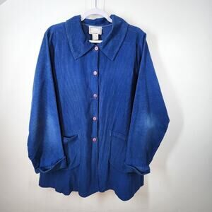 April Cornell for Cornell Trading Blue Corduroy Button Front Shacket Size Medium